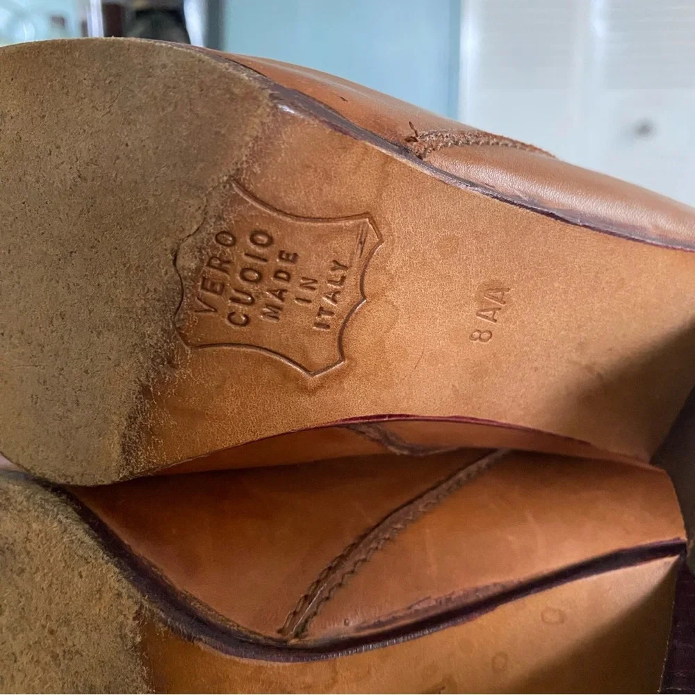 Hana Mackler Cognac 100% Genuine Leather Ankle Boots 8 AA Narrow VTG 80s 4” Heel - Picture 13 of 13